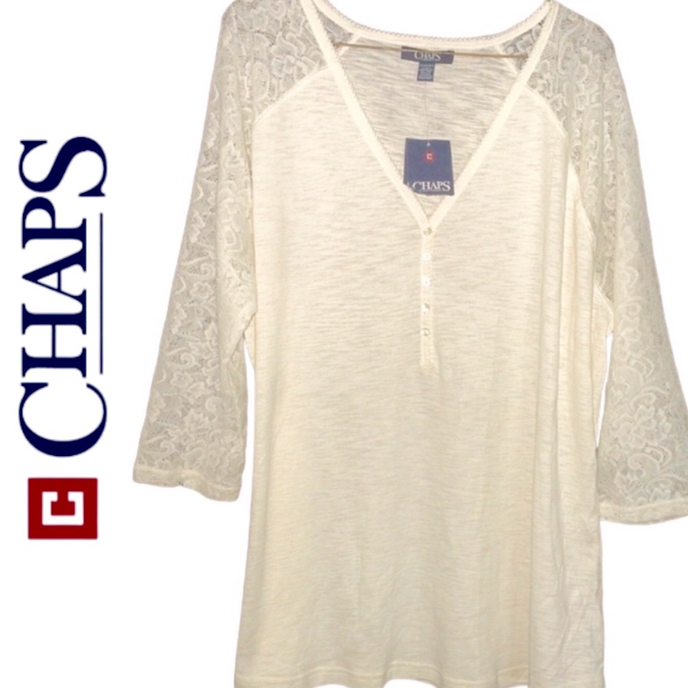 CHAPS➕Henley Lace Embellished Top NWT